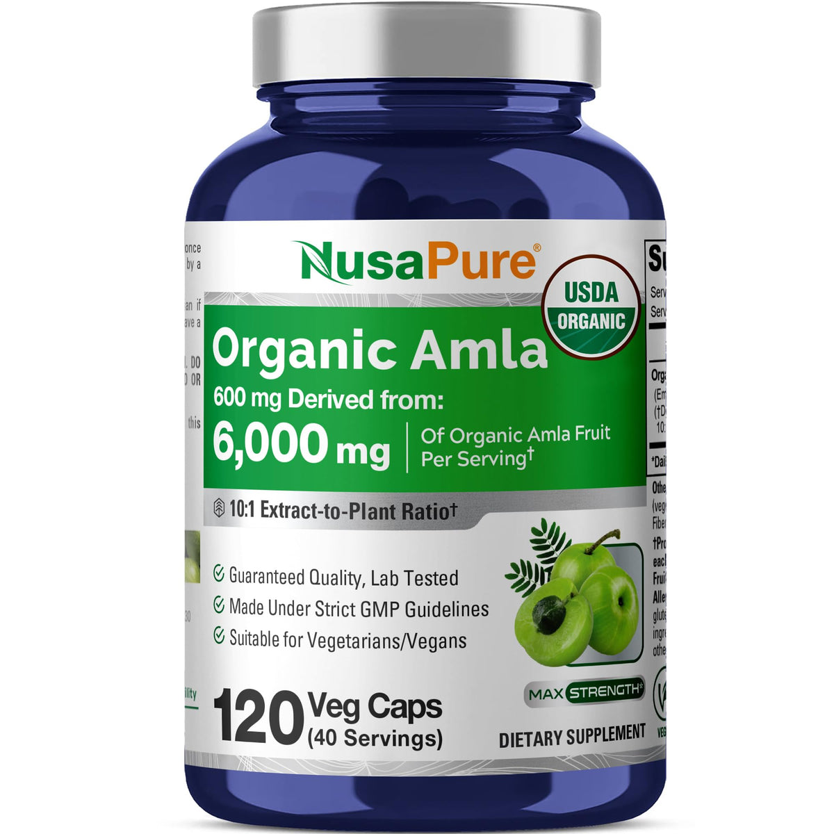 NusaPure Organic Amla Capsules 10:1 Extract, 600 mg Equivalent to 6,000mg | 120 Count | Amalaki Fruit | USDA, Vegan, Non-GMO Supplement NusaPureBuy Supplements Australia