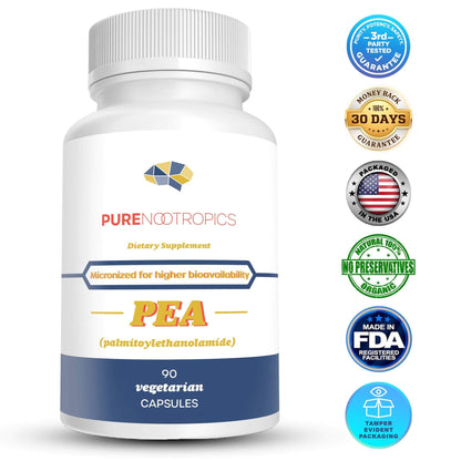 Pure Nootropics - Palmitoylethanolamide (Micronized Pea) 400 mg Capsules | 90 Veg Caps Value Pack | Supports Relief from Occasional Discomfort | Supports Immune System Pure NootropicsBuy Supplements Australia