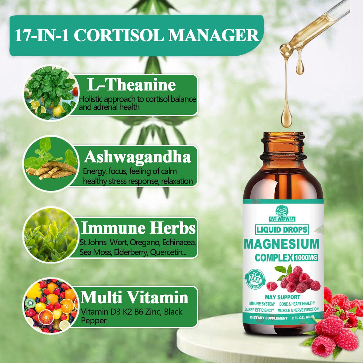 Cortisol Detox for Women & Men w. Super Calm 16-in-1 Magnesium, Theanine, Ashwagandha, St Johns Wort, Lemon Balm, Cortisol Wellness Liquid Drops for Balanced Cortisol, Harmone Balanced & Relaxation WellVeraVidaBuy Supplements Australia