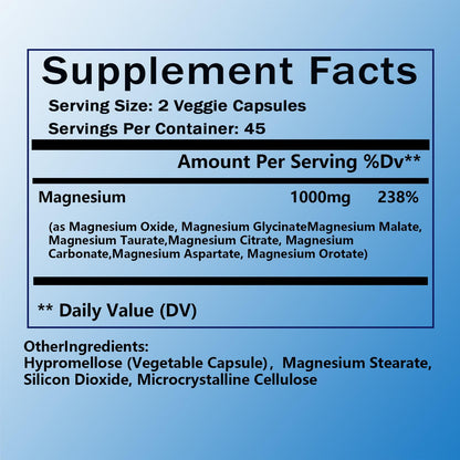Magnesium Complex Supplement - 8 Elemental Magnesium 1000mg - Glycinate, Citrate, Malate, Taurate Chelated | Easy Absorption, Energy Support | Vegan Non-GMO, 90 Capsules (1pc) KFUKFU buy supplements Au