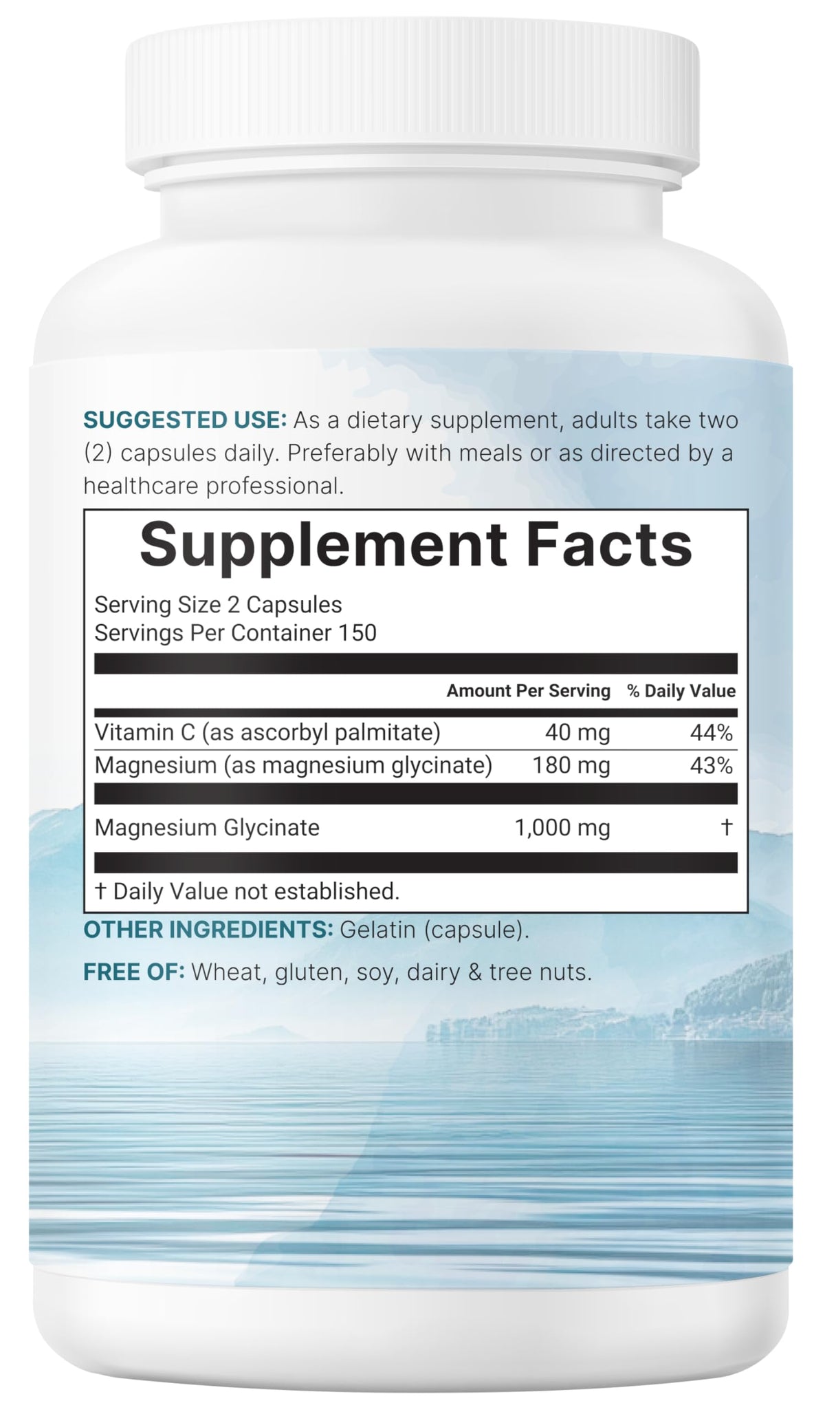 Pure Magnesium Glycinate 1,000mg, 300 Capsules | 100% Chelated for Max Absorption | Enhanced with Vitamin C | Only Uses Active Ingredients