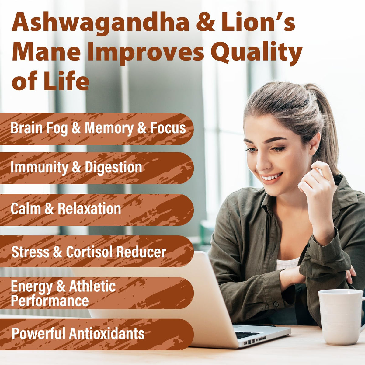 Liekoh Ashwagandha & Lions Mane Supplement Capsules, Brain Supplements for Memory and Focus, Ashwagandha Supplement with Rhodiola & Black Peppe, Cortisol Supplements for Women & Men,90 Caps LiekohBuy Supplements Australia