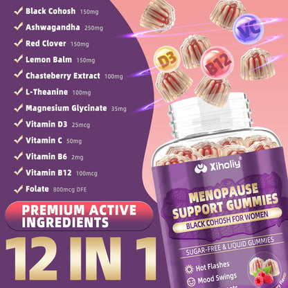 Menopause Supplements for Women with Black Cohosh, Menopause Relief Sugar Free Gummies for Hot Flashes, Natural Female Hormone Balance & Ashwagandha, Magnesium for Night Sweats, Mood Swings, 60 Count XIHOLIYBuy Supplements Australia