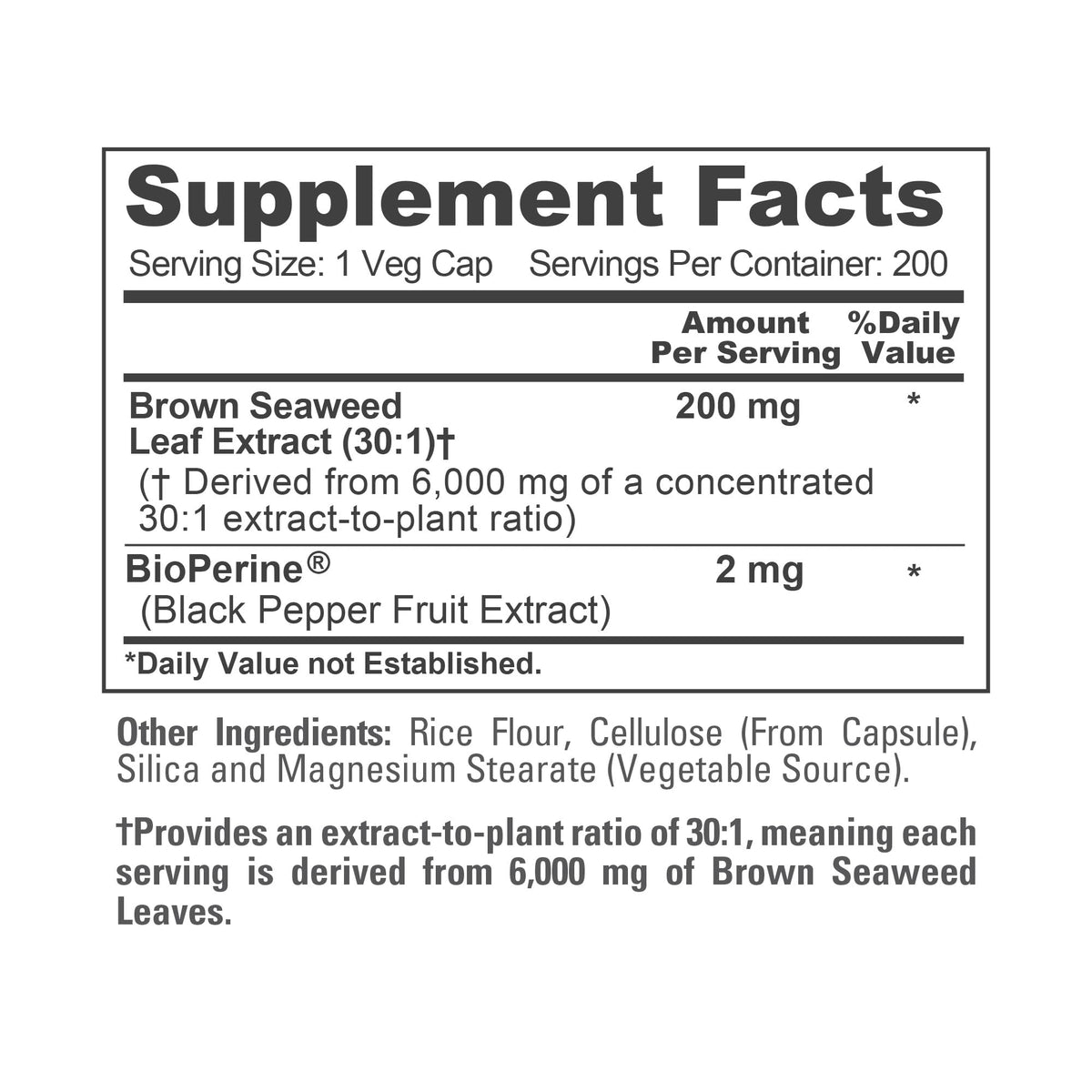 NusaPure Brown Seaweed 30:1 Extract, 200 mg Equivalent to 6,000 mg 200 Veggie Capsules - (Vegan, Non-GMO Bioperine) NusaPureBuy Supplements Australia