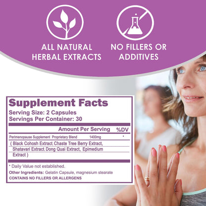 VH Nutrition Perimenopause Supplement for Women | Hot Flash, Mood, and Menstruation Cycle Support | 100% Herbal Formula: Black Cohosh, Vitex, & Shatavari. No Additives, or Fillers VH NutritionBuy Supplements Australia
