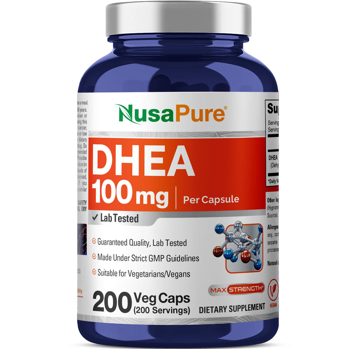 NusaPure DHEA 100mg 200 Veggie Capsules (Vegetarian, Non-GMO) NusaPureBuy Supplements Australia