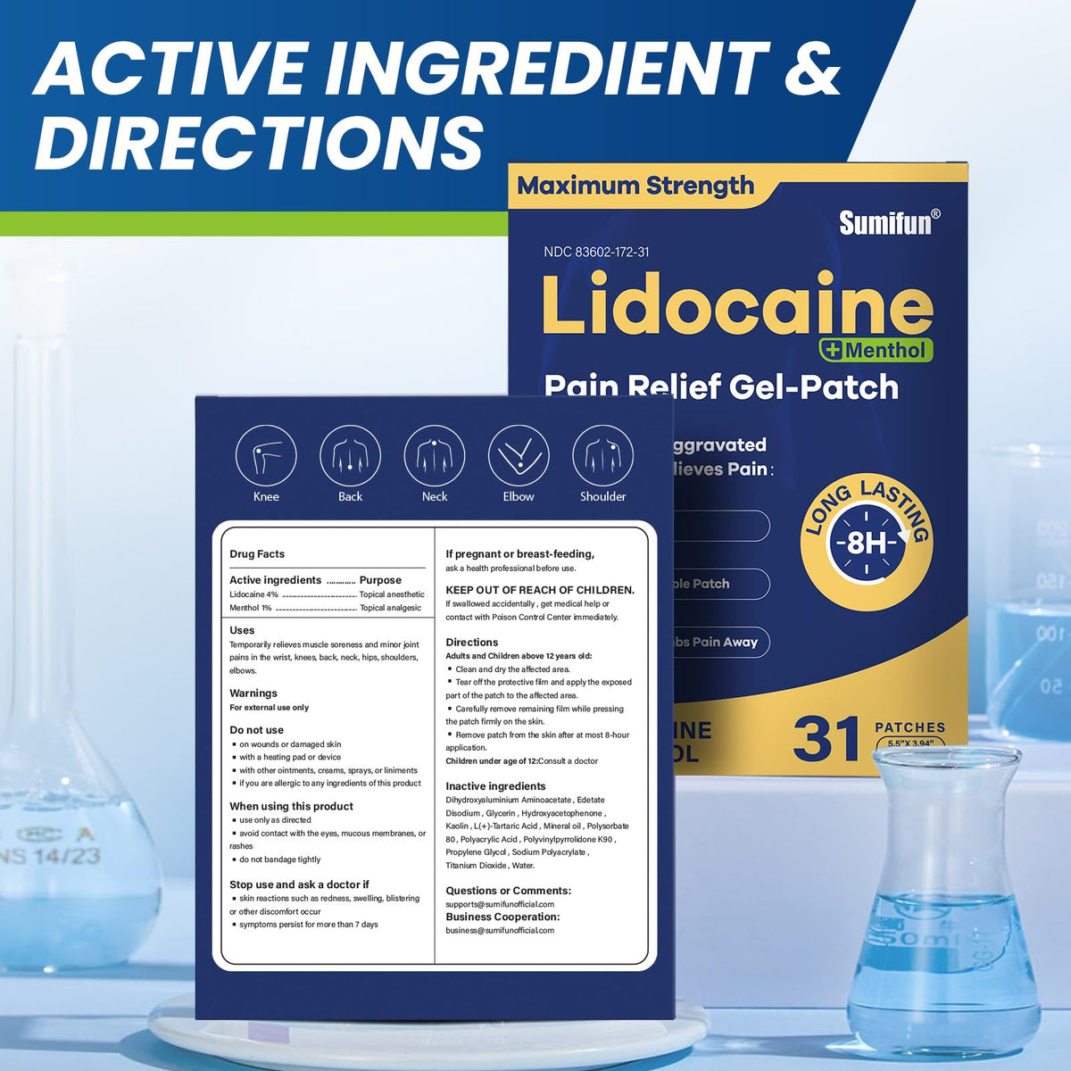 Sumifun Lidocaine Pain Relief Patches - Fast, Targeted Therapy Simple Backache, Soreness, Sprain, Joint Pain with Maximum Strength 4% Lidocaine and 1% Menthol (Large, Count, 31) NDC 83602-172-31 SumifunBuy Supplements Australia