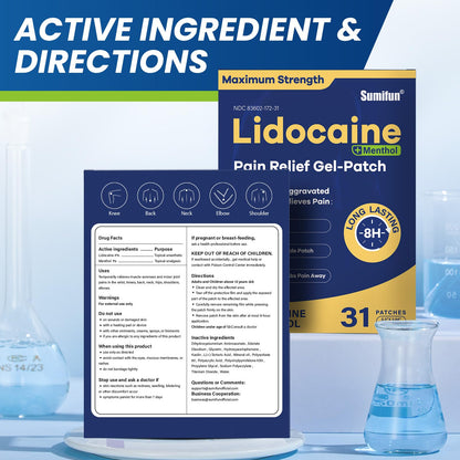 Sumifun Lidocaine Pain Relief Patches - Fast, Targeted Therapy Simple Backache, Soreness, Sprain, Joint Pain with Maximum Strength 4% Lidocaine and 1% Menthol (Large, Count, 31) NDC 83602-172-31 SumifunBuy Supplements Australia