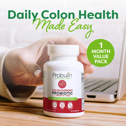 Probulin Colon Support Probiotic Supplement, Daily Gut, Digestive, and Immune Health Probiotics Capsules for Men and Women, 20 Billion CFU, Vegan, 30 Count Bottle ProbulinBuy Supplements Australia
