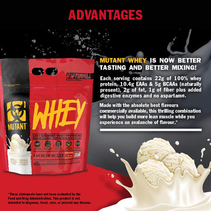 Mutant Whey – 100% Whey Protein Powder, Gourmet Taste, 22g of Protein, 10.4 g EAAs, 5 g BCAAs MutantBuy Supplements Australia