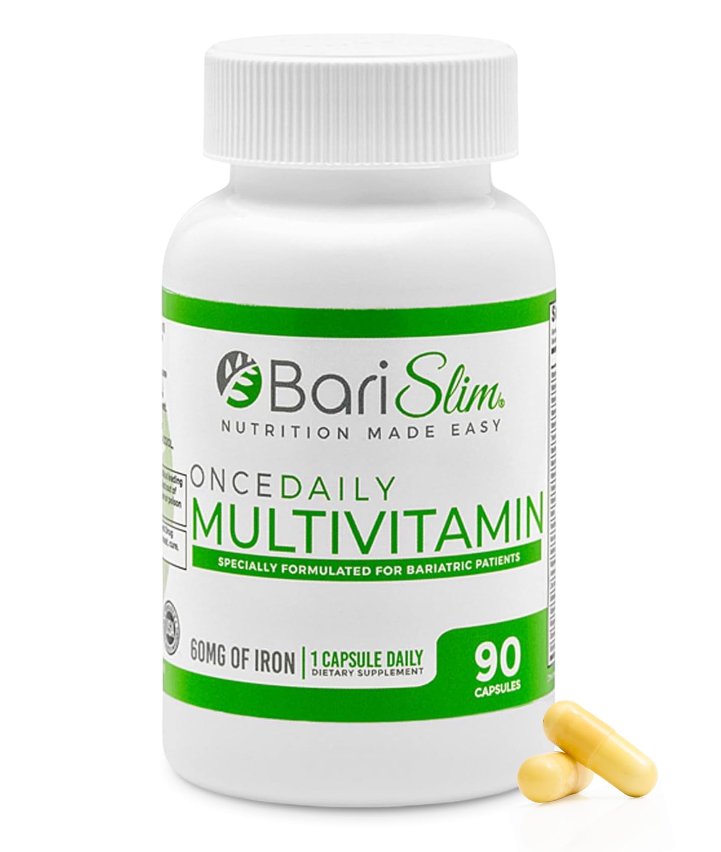 BariSlim Once Daily Bariatric Multivitamin Capsule - 60mg of Iron - Bariatric Vitamin & Supplement for Post WLS Surgery Including Gastric Bypass & Gastric Sleeve | 90 Day Supply BariSlim buy supplements Au