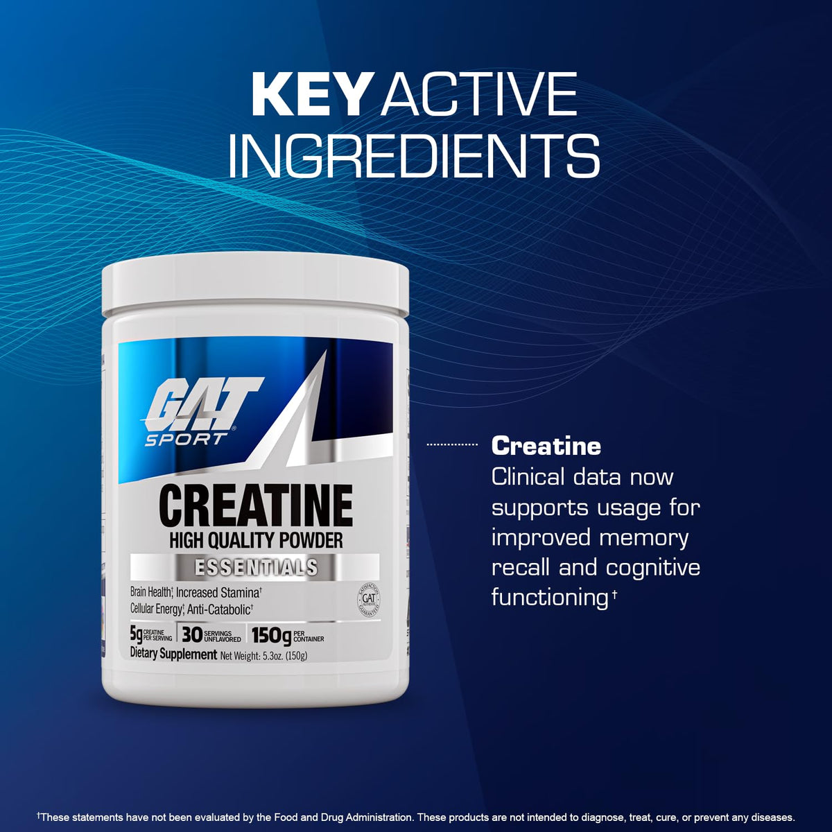 GAT SPORT Creatine Monohydrate Powder, 150 Grams, Strength, Brain Health, GLP1 Support Anti-oxidant, Endurance, for Men & Women, 1 Month Supply, Unflavored (30 Servings) GAT SPORTBuy Supplements Australia