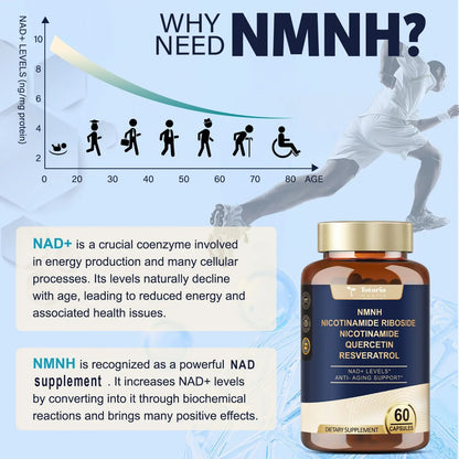 Totaria NMNH (NMN Alternative Supplement) (Dihydronicotinamide Mononucleotide) Ultra Strength, NAD+ Support w/Resveratrol & Quercetin, Ultra Absorption for Anti-Aging, Vegan, 60 Counts TotariaBuy Supplements Australia