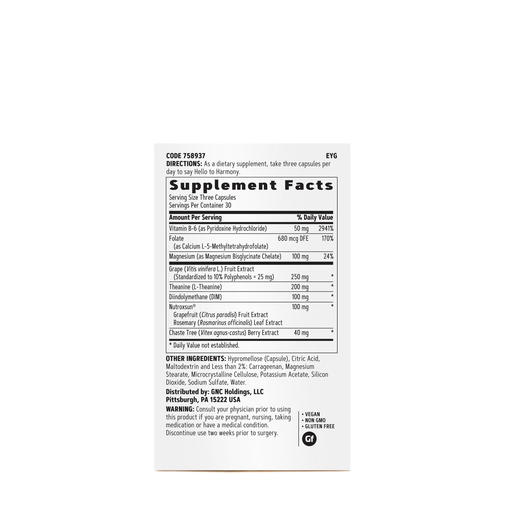 GNC Women's Hello Harmony | Clinically Proven Hormonal Support for Women | Supports Mood, Skin, and Stress Management | Vegan and Gluten Free | 90 Count GNCBuy Supplements Australia