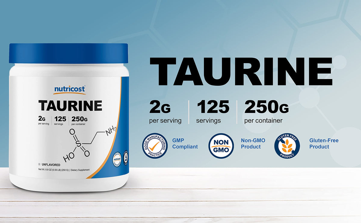 Nutricost Taurine Powder 250 Grams - 125 Servings, 2000mg Per Serving NutricostBuy Supplements Australia