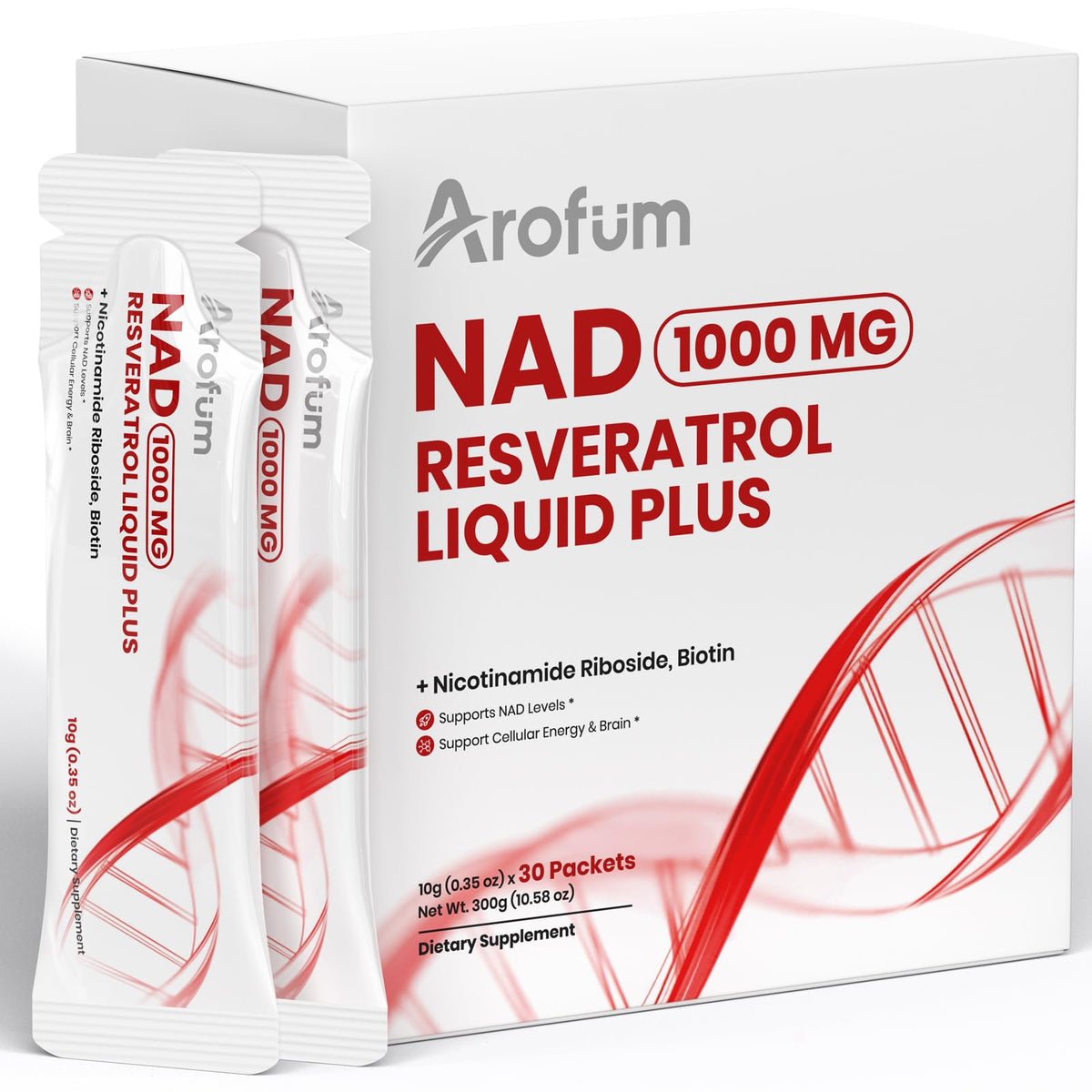 Arofum NAD+ Liquid Supplement 1000mg | 850mg Nicotinamide Riboside with Resveratrol, Quercetin, CoQ10 & Biotin | Cellular Energy, DNA Repair, Healthy Aging | NAD Supplements for Women & Men 30 Packets ArofumBuy Supplements Australia