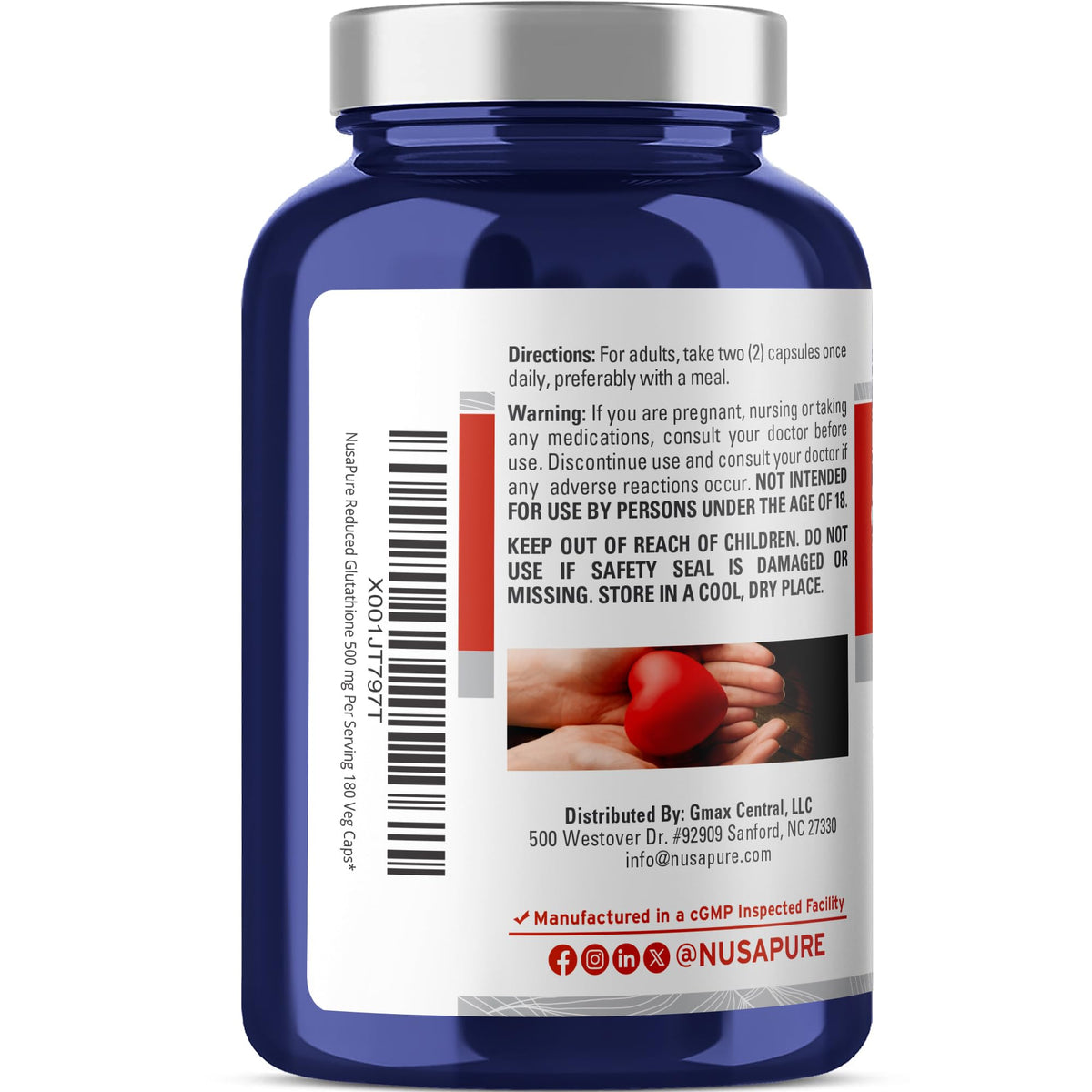 NusaPure Reduced Glutathione 500mg 180 Veggie Capsules (Vegan,Non-GMO) L-Glutathione NusaPureBuy Supplements Australia