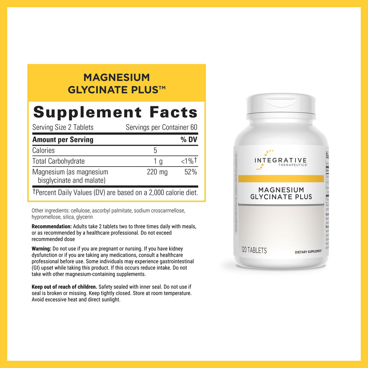Integrative Therapeutics Magnesium Glycinate Plus - Brain Function Support Supplement for Adults* - Supports Heart and Muscular Function* - Dairy-Free & Gluten-Free - 120 Count (60 Servings) Integrative TherapeuticsBuy Supplements Australia