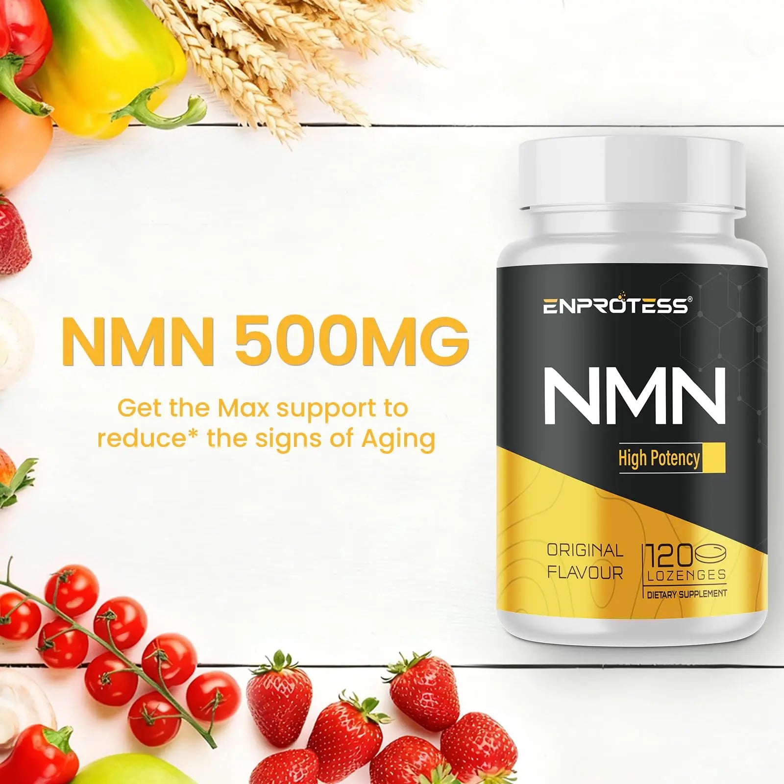 Sublingual NMN 500mg, Max Absorbency & Fast-Acting NMN Supplement（120-Day Supply）, 99% Pure NMN (Nicotinamide Mononucleotide) for NAD, Cell, Immune, Energy, Muscle, Anti-Aging, Longevity, 120 Lozenges EnprotessBuy Supplements Australia