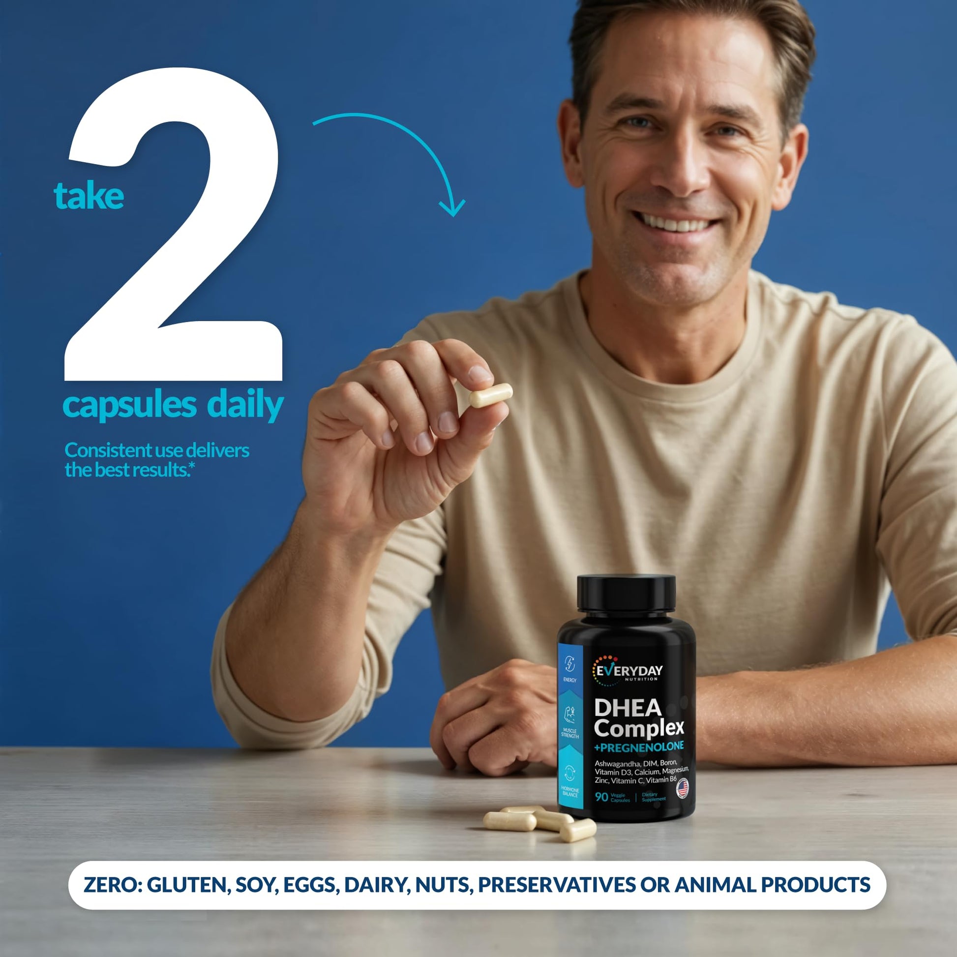 DHEA Micronized 200mg Complex with Pregnenolone 100mg Supplement for Men & Women with Ashwagandha, DIM, Magnesium, Boron, Calcium , Zinc, Vitamin D3, C and B6 Hormone Support - Made in USA 90 Capsules EVERYDAY NUTRITIONBuy Supplements Australia