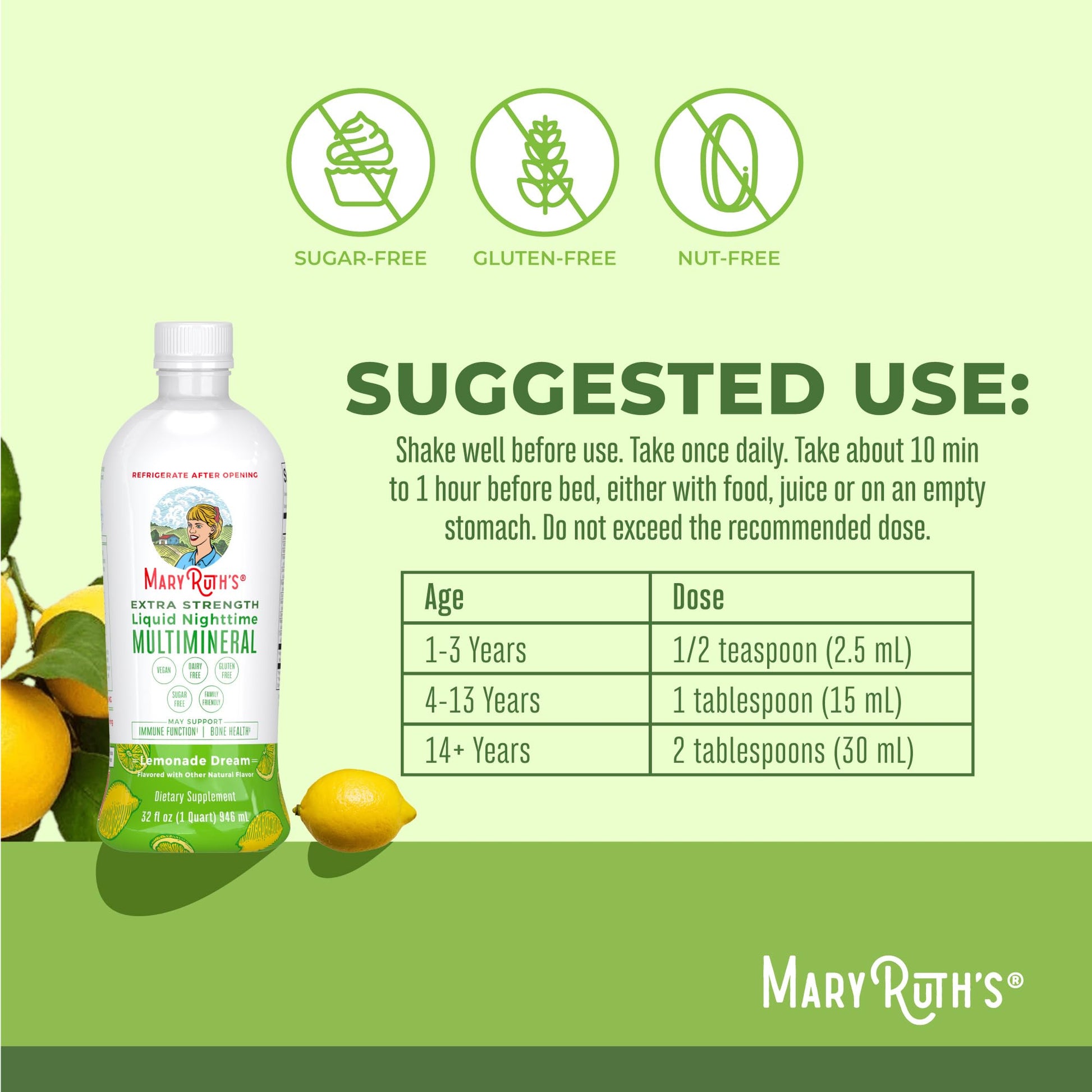 MaryRuth Organics Extra Strength Nighttime Liquid Multimineral | Sugar Free | Calm Magnesium Citrate | NO Melatonin | Calcium Magnesium Zinc | Muscle Relaxation | Lemonade Flavor | Vegan | 32 Serving MARYRUTH'SBuy Supplements Australia
