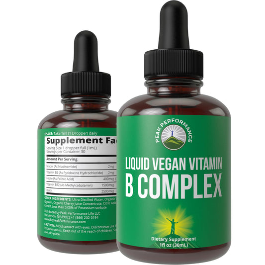 B Complex Liquid Drops Vegan Supplement. Best 5 B Vitamins with B3 Niacin, B6, B7 Biotin, B9 Folate, Methylcobalamin B12. B-Complex for Hair, Skin Nails, Energy. for Adults, Men, Women Peak PerformanceBuy Supplements Australia