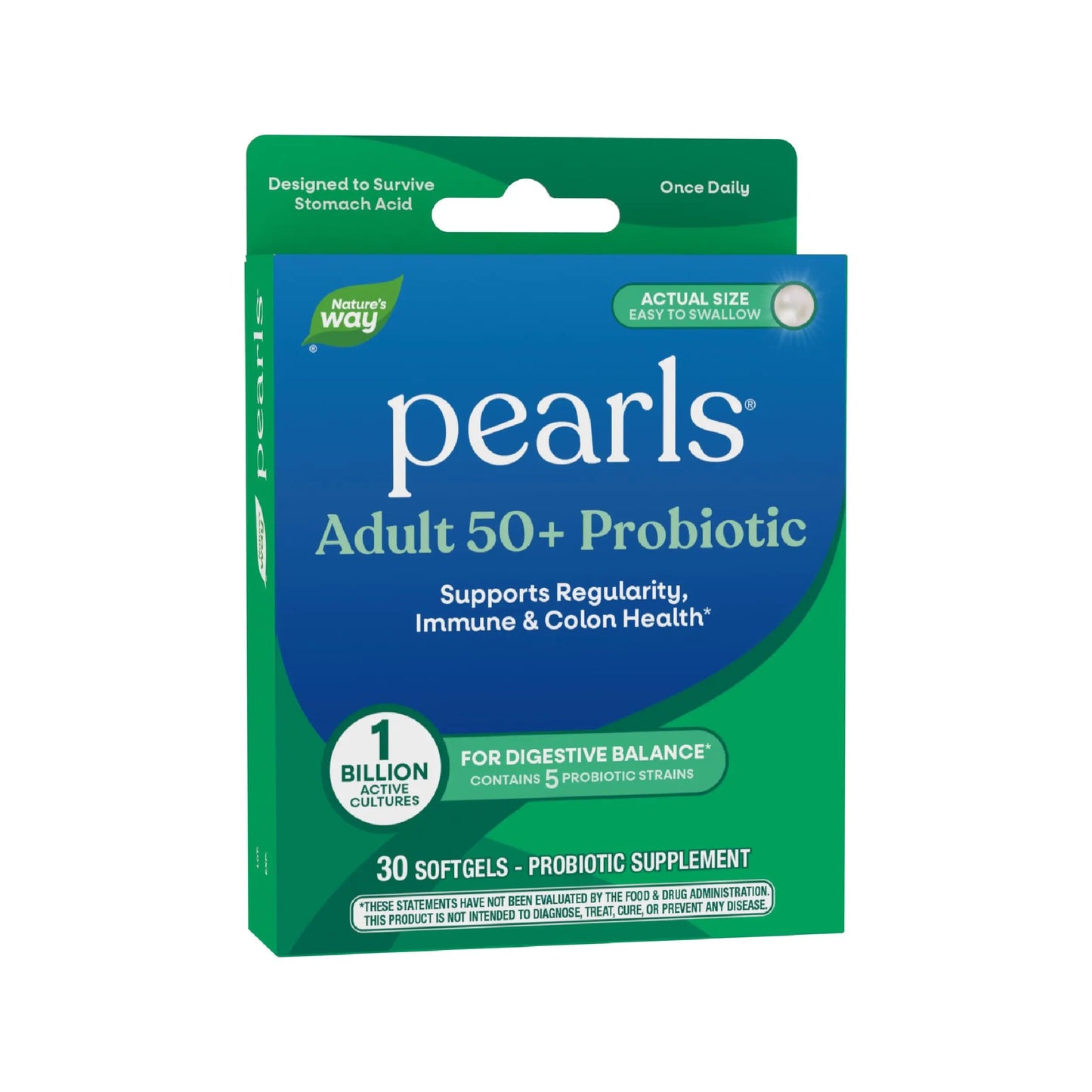 Nature's Way Pearls Adult 50+ Probiotic, Probiotics for Digestive Health* Supports Regularity, Immune & Colon Health*, 1 Billion Cultures, No Refrigeration Needed, 30 Softgels Nature's WayBuy Supplements Australia