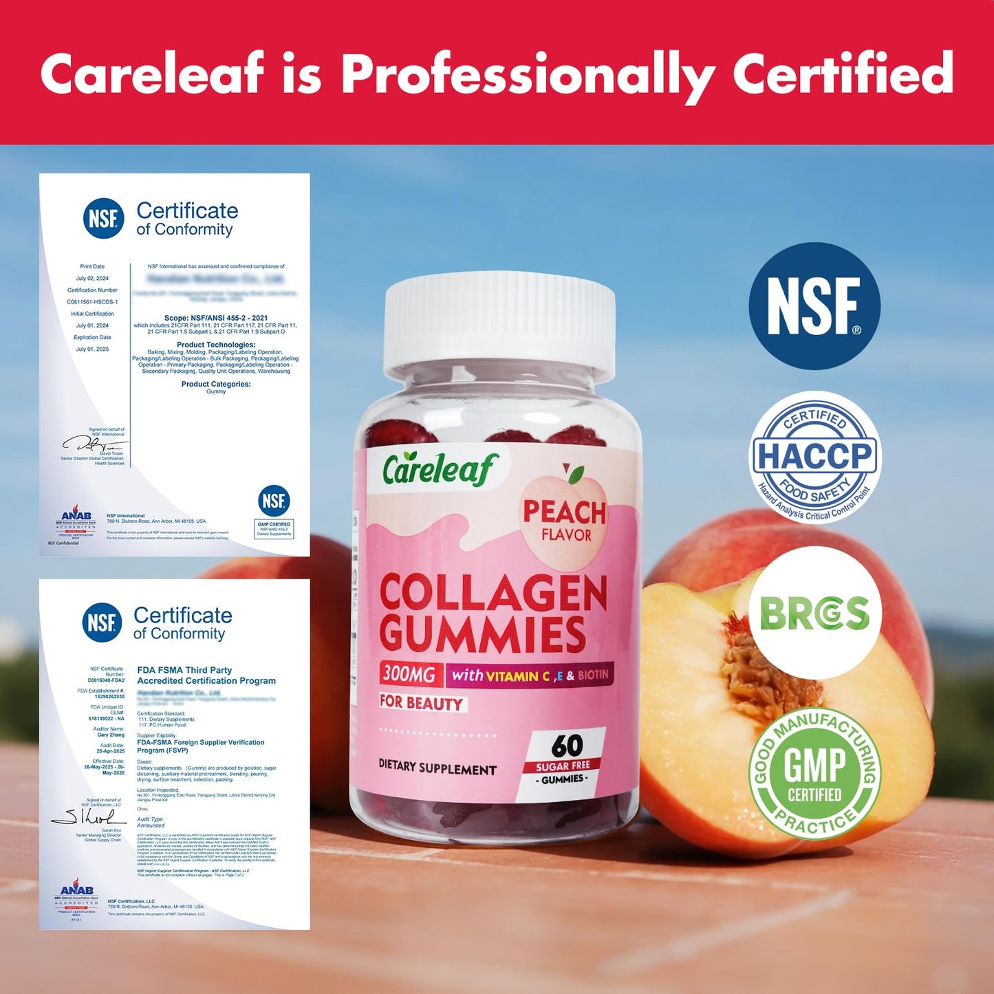 careleaf Sugar Free Collagen Gummies with Vitamin C Vitamin E Support Natural Collagen Production, Healthy Hair, Nails and Bones,Peach Flavor,60 Gummies for 30 Days Supply careleaf buy supplements Au