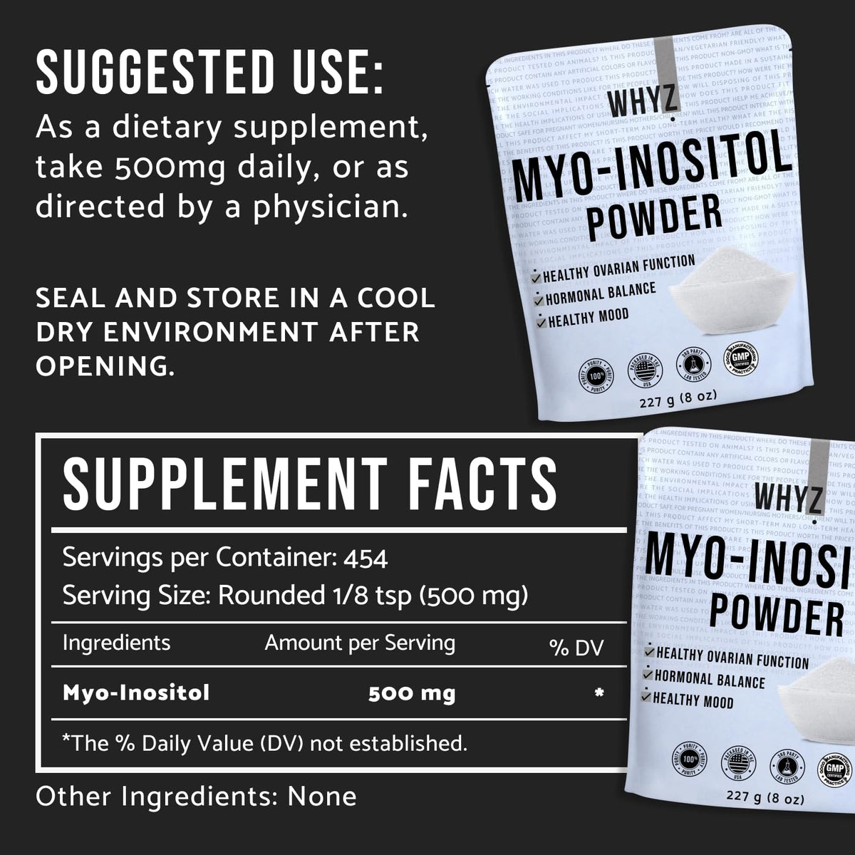 Myo-Inositol Powder 8oz, Natural Myo Inositol Supplement for Ovarian Support WHYZBuy Supplements Australia