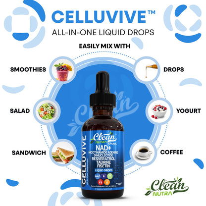 Clean Nutra NAD Liquid Supplement Drops Resveratrol Polyphenols Liposomal Taurine Fisetin Grape Seed Extract Japanese Knotweed Fo Ti Anti Aging NAD+ Nicotinamide Adenine Dinucleotide for Women & Men Clean NutraceuticalsBuy Supplements Australia