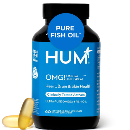 HUM OMG! Omega The Great Triple Omega 3 Fish Oil Supplement for Women & Men with Vitamin E, DHA & EPA, Skin Care & Skin Tone Support for Heart & Brain Health, Gluten Free, Non GMO, 60 Softgels HUMBuy Supplements Australia