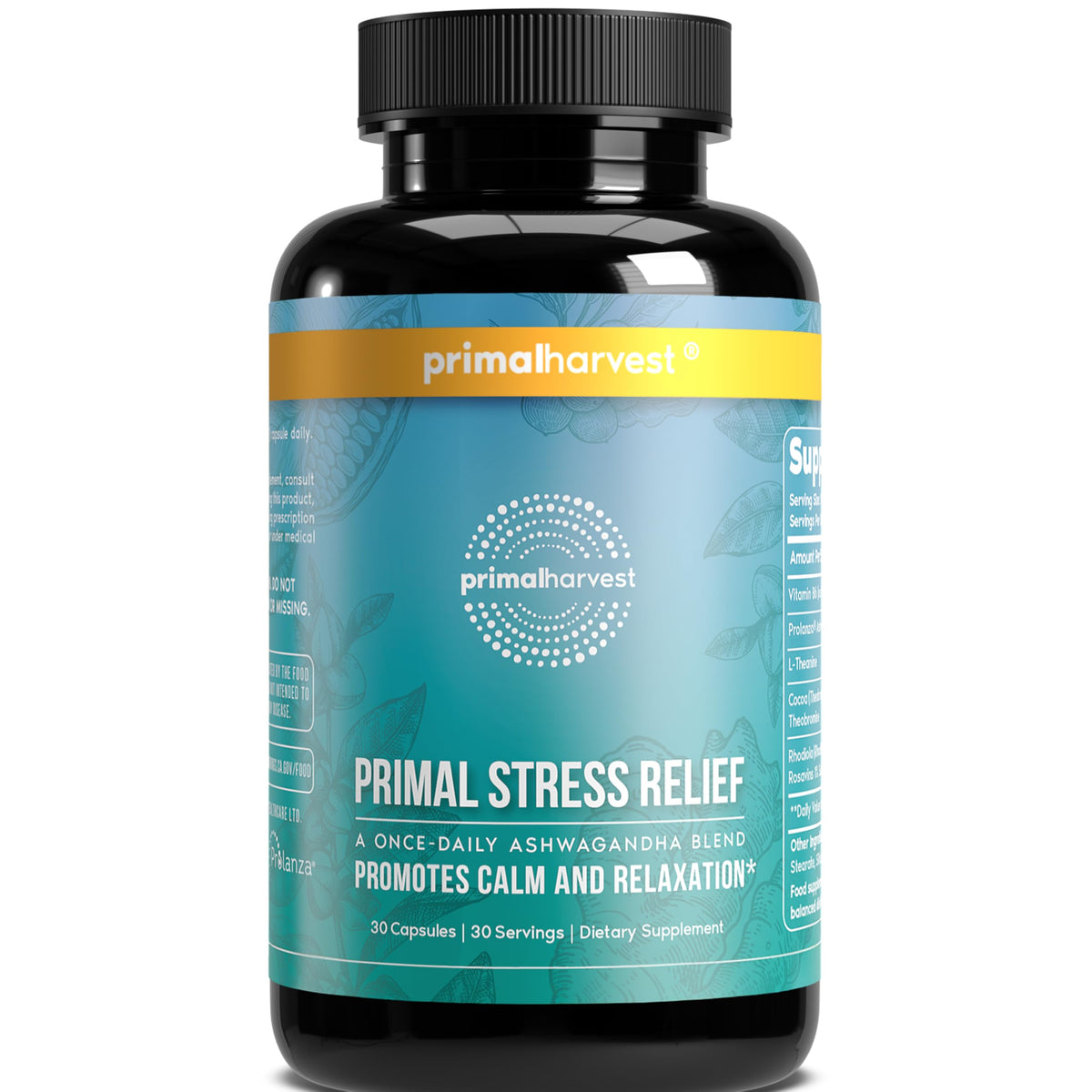 Primal Harvest Stress Relief Supplement for Women and Men Pure Ashwagandha Root Extract, L-Theanine Supplements, 30 Capsules Primal HarvestBuy Supplements Australia