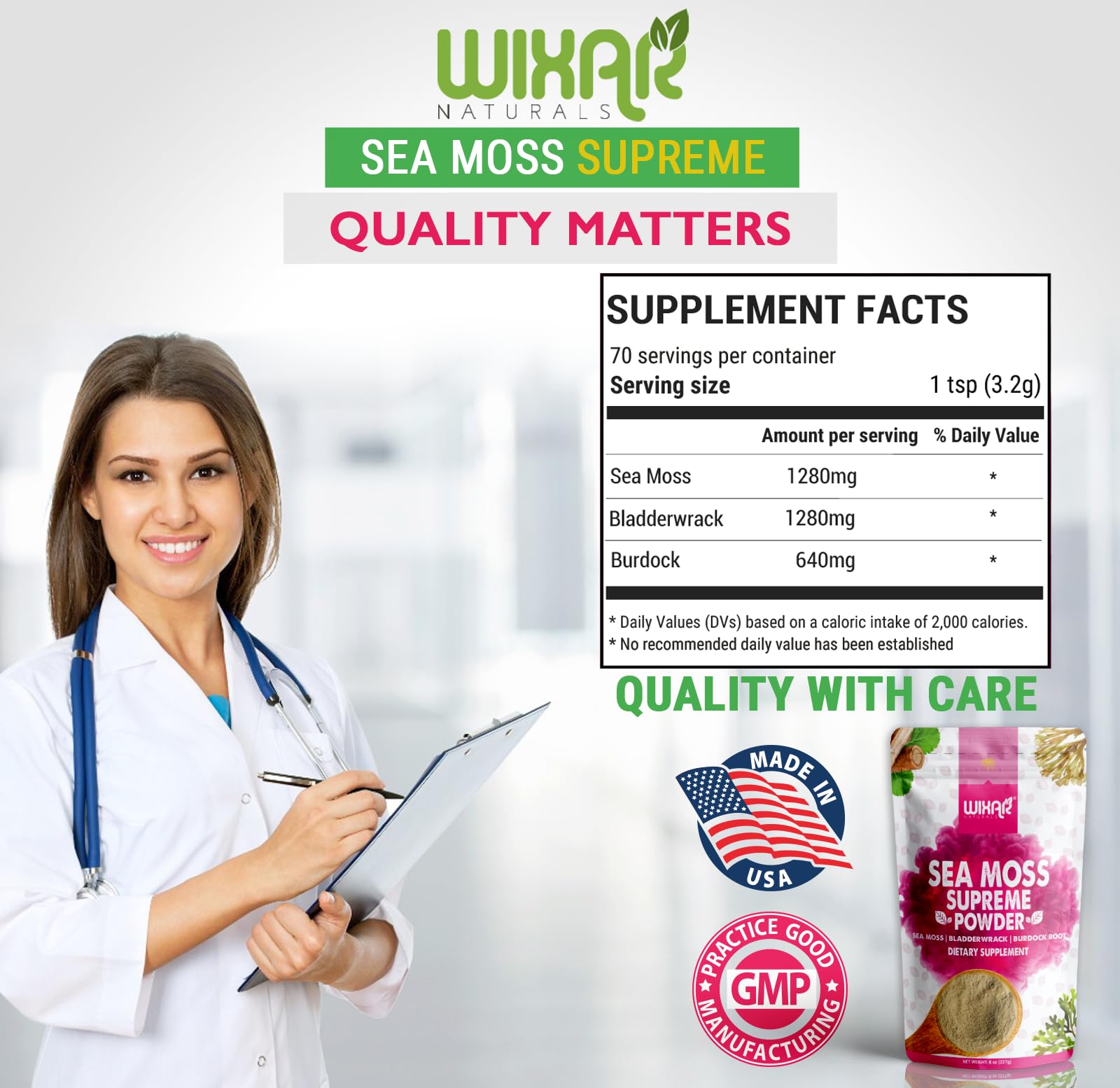Wixar Wildcrafted Sea Moss Powder – (8 Ounces) – Natural Irish Sea Moss and Bladderwra WIXAR NATURALSBuy Supplements Australia