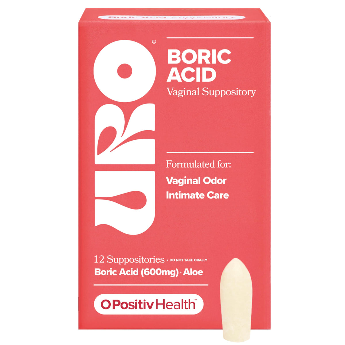 O Positiv URO Boric Acid Vaginal Suppository – with Lactic Acid, and Aloe for Fast Relief and Vaginal Odor Control – Vegan, Free from Parabens, Dyes, and Fragrances – 12 Count (Pack of 1) O PositivBuy Supplements Australia