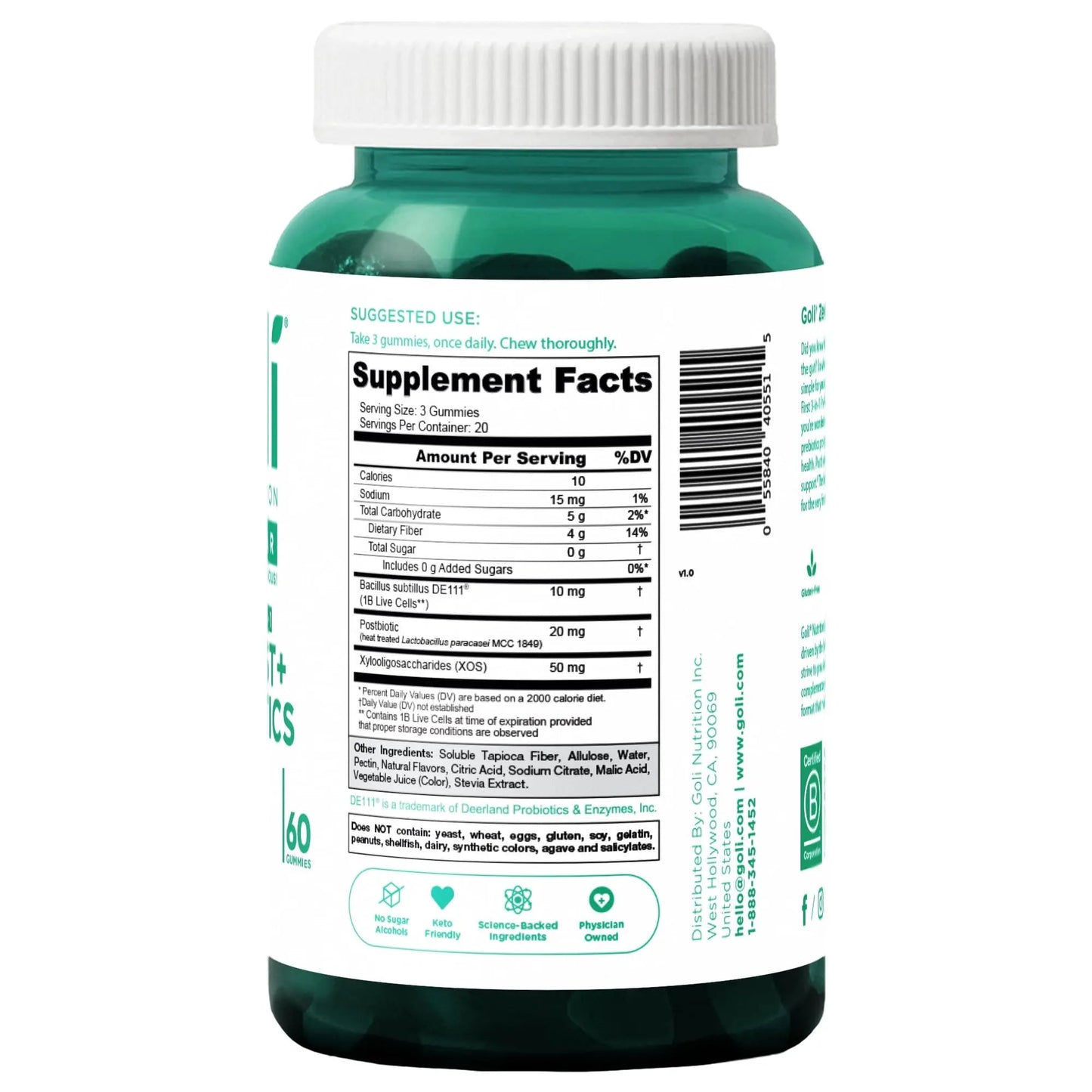 Goli Zero Sugar Pre Pro Postbiotic Gummies - Worlds First 3-in-1 with DE111, XOS, MCC1849 - No Sugar Alcohols - Vegan, Keto-Friendly, Non-GMO GoliBuy Supplements Australia