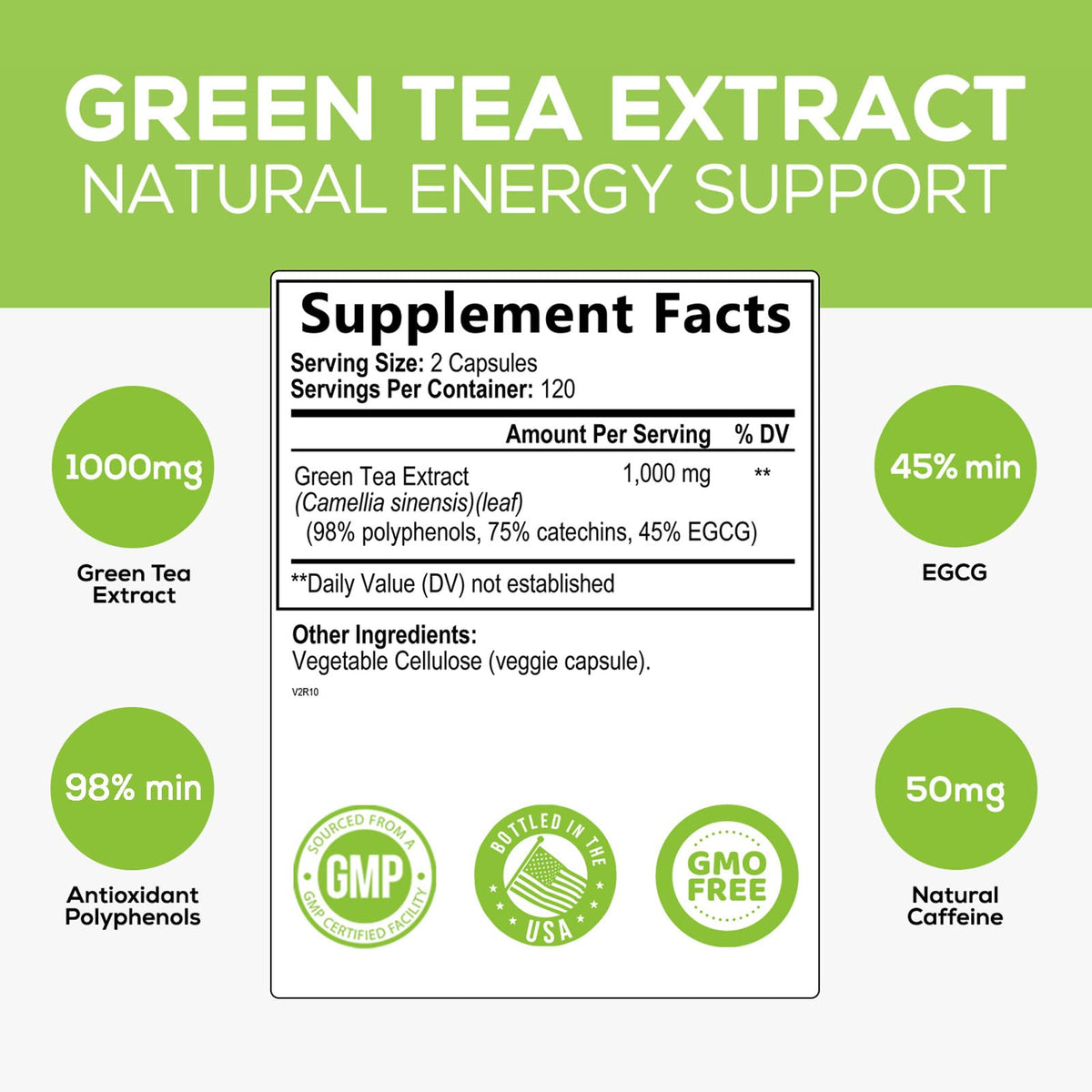 Green Tea Extract Capsules 1000mg 98% Standardized EGCG - 3X Strength for Natural Nature's NutritionBuy Supplements Australia