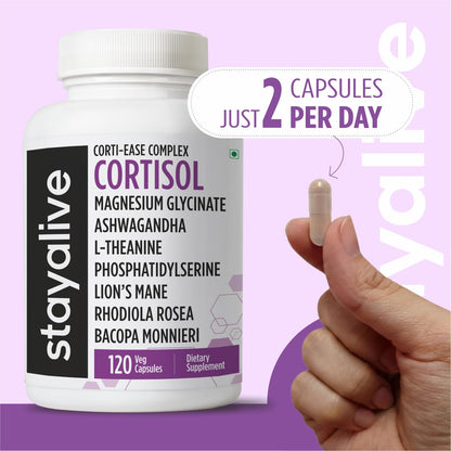 STAY ALIVE Cortisol Manager Supplement 15-in-1 Complex w/L-Theanine, Ashwagandha, Magnesium Glycinate, Phosphatidylserine and More, 120 Veg Capsules, Non-GMO & Gluten-Free Formula for Women and Men STAY ALIVEBuy Supplements Australia