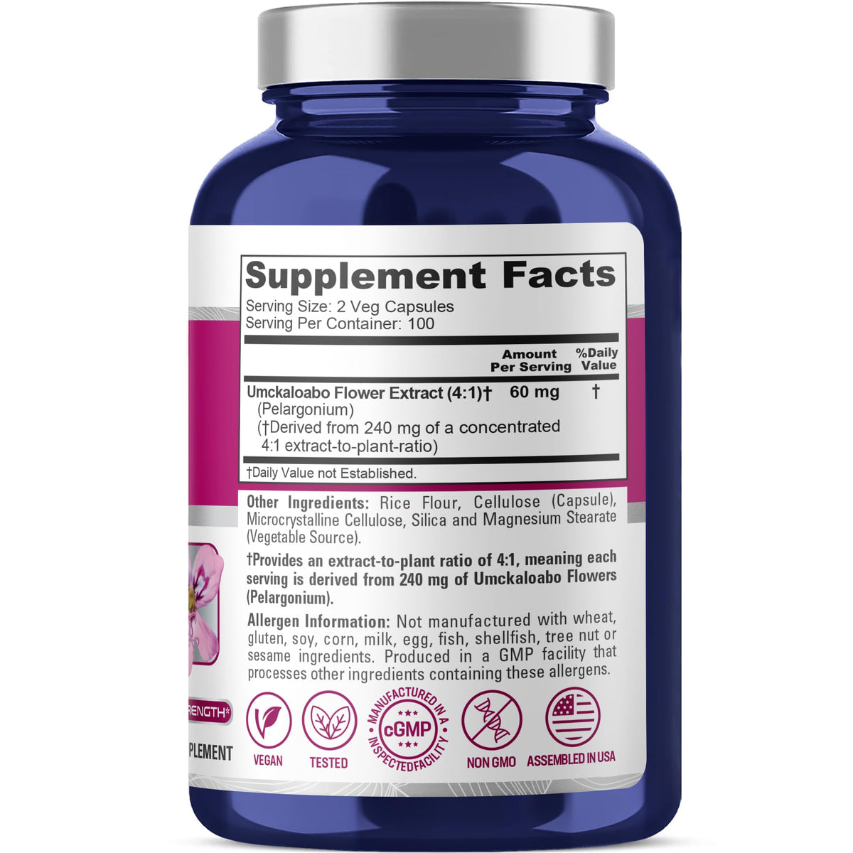 NusaPure Umckaloabo 4:1 Extract, 60 mg Equivalent to 240 mg Veggie Caps 200 Count (Non-GMO, Vegan) NusaPureBuy Supplements Australia