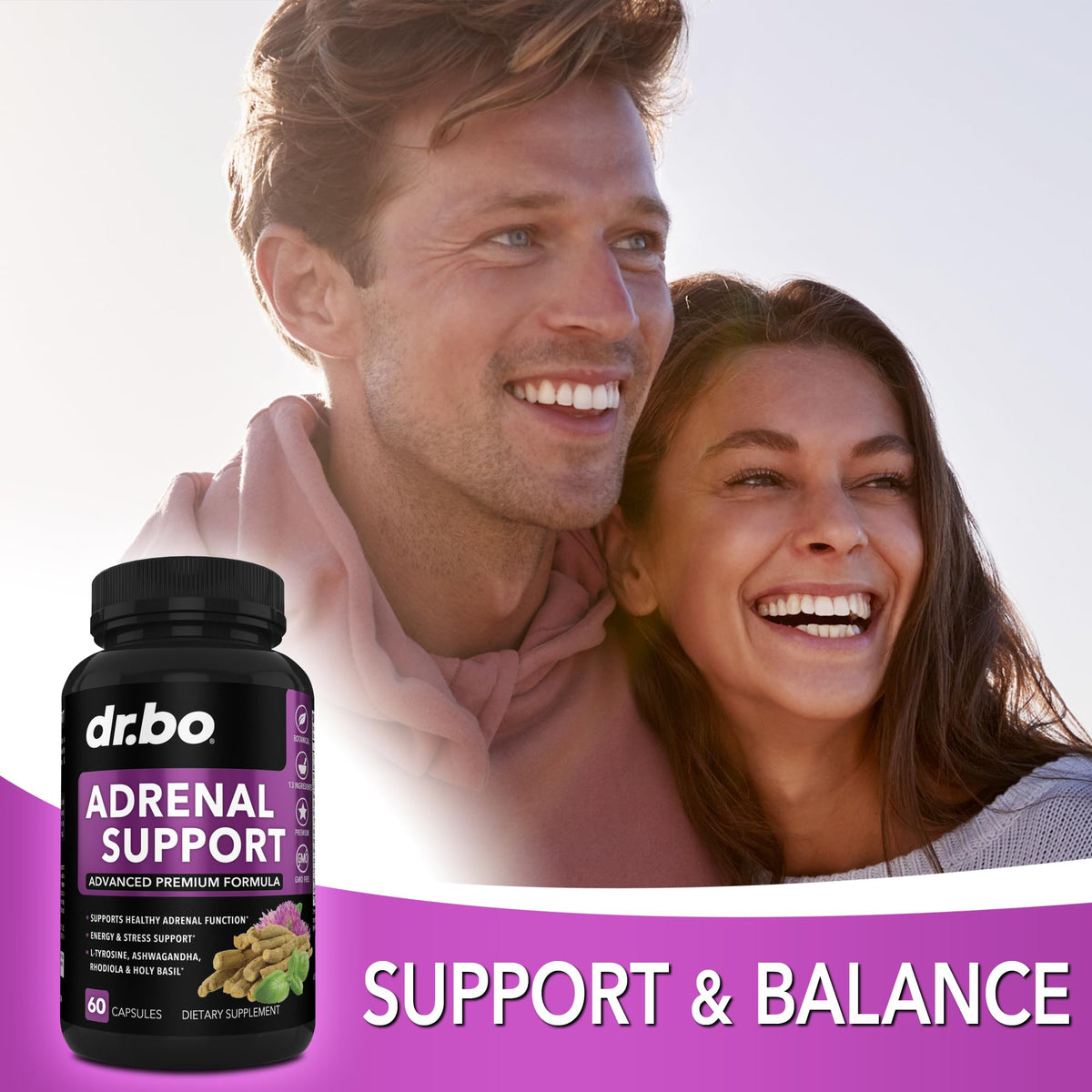 Adrenal Support Cortisol Manager Supplement - Adrenal Fatigue Supplements for Women & Men with Natural Adaptogen Ashwagandha Holy Basil Rhodiola L Tyrosine Complex Fatigue Cortisol Health - 60 Pills DR. BOBuy Supplements Australia