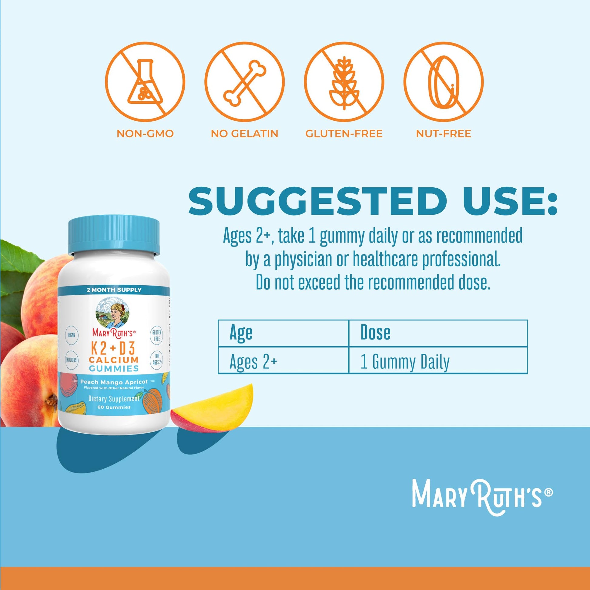 MaryRuth Organics Calcium with Vitamin D & Vitamin K2, 2 Month Supply, Calcium Supplement Supports Bone Health & Joint Support, with Vitamins D3 K2 Gummies, Vegan, Non-GMO, Gluten Free, 60 Count MARYRUTH'SBuy Supplements Australia