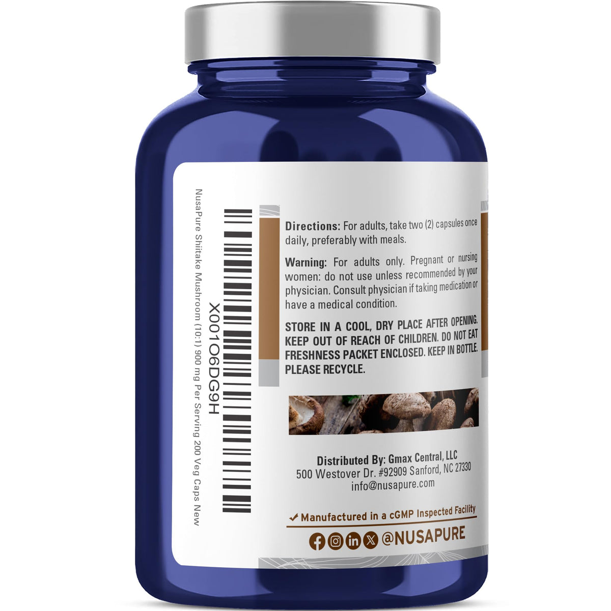 NusaPure Shiitake Mushroom 10:1 Extract, 900 mg Equivalent to 9000mg 200 Veggie Capsules (Non-GMO, Vegan) NusaPureBuy Supplements Australia