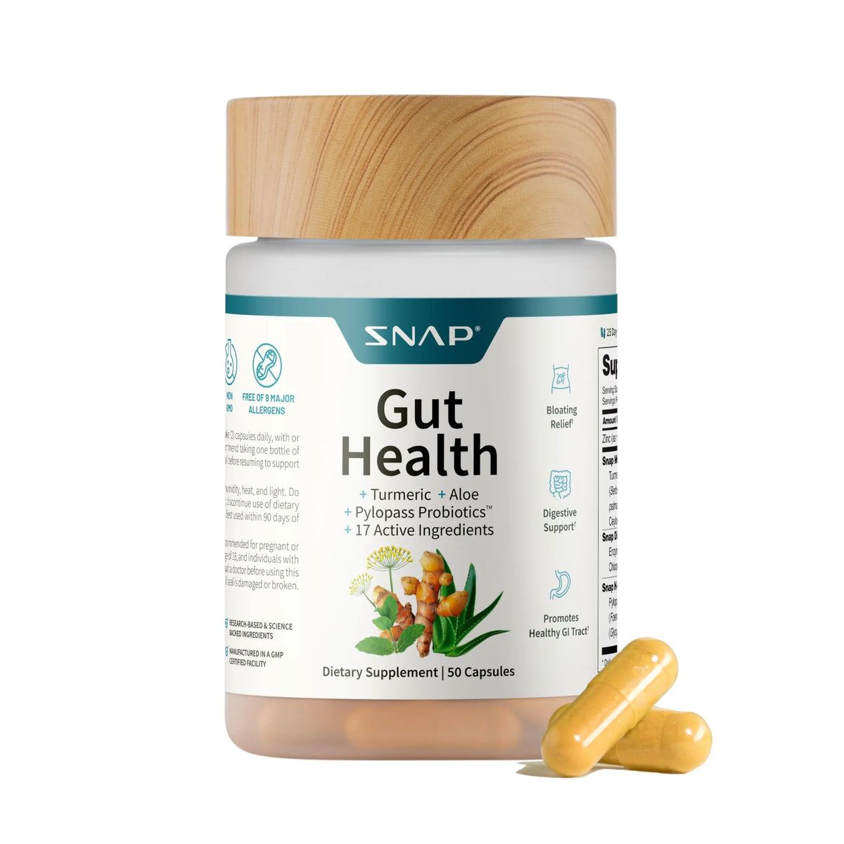 Snap Supplements Gut Health Lipase Supplement with Probiotics for Women & Men, Digestive Enzymes & Prebiotics - Turmeric, Aloe, Pylopass & Zinc, 50 Vegetarian Capsules Snap SupplementsBuy Supplements Australia