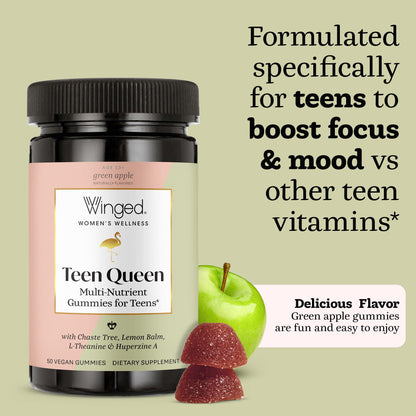 Winged Wellness Multivitamin Gummies for Teen Girls - Teen Vitamins for Mood & Hormonal Health - Vegan Gummy Supplement with Chaste Tree, Lemon Balm, L-Theanine, Probiotics & Biotin - 50 Gummies Winged WellnessBuy Supplements Australia