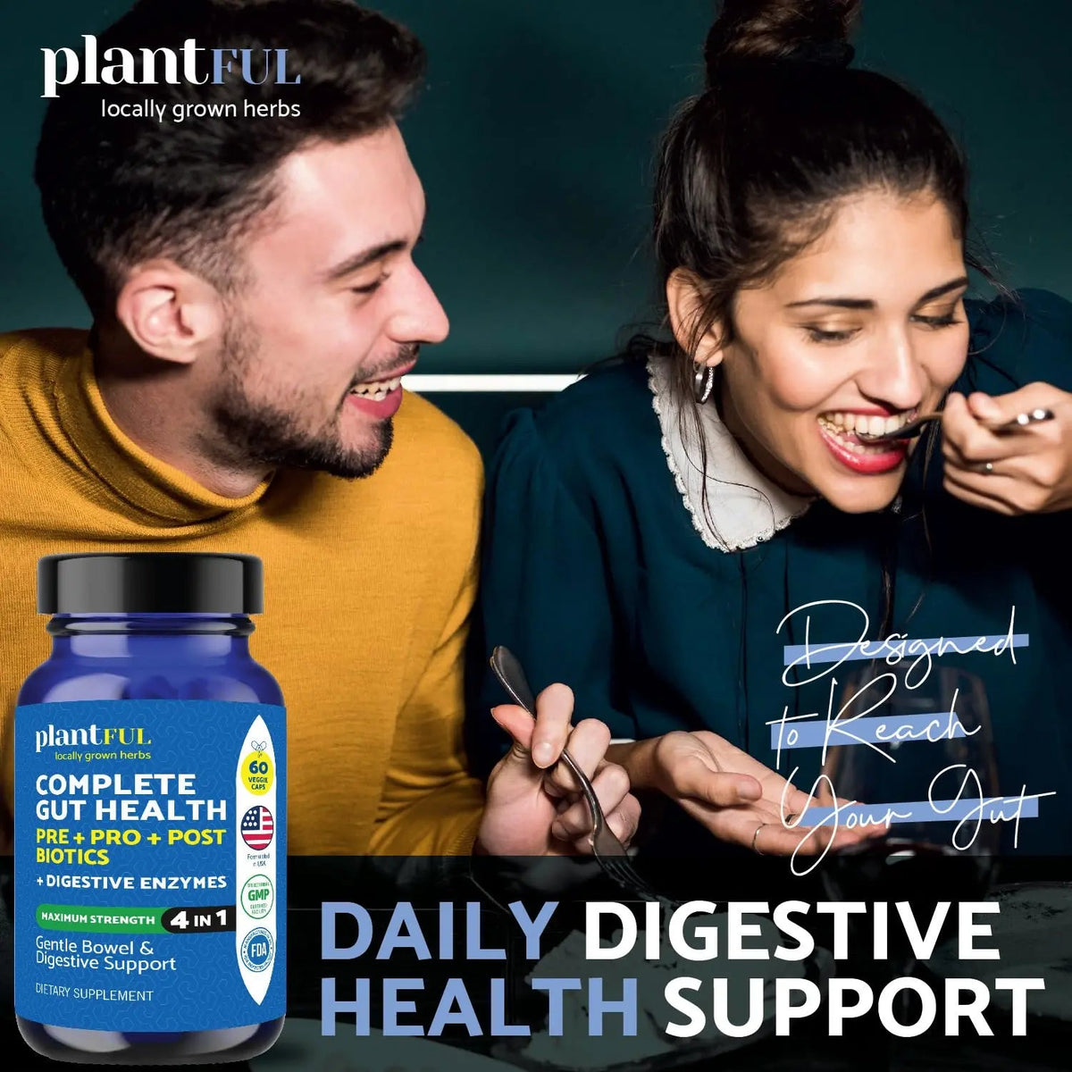 4-in-1 Pre Post Probiotics & Digestive Enzymes - Complete Gut Health & Digestive Support for Women & Men - Prebiotic Probiotic & Postbiotic Gas & Bloating Relief – 60 Non GMO Capsules PLANTFUL RESEARCHBuy Supplements Australia
