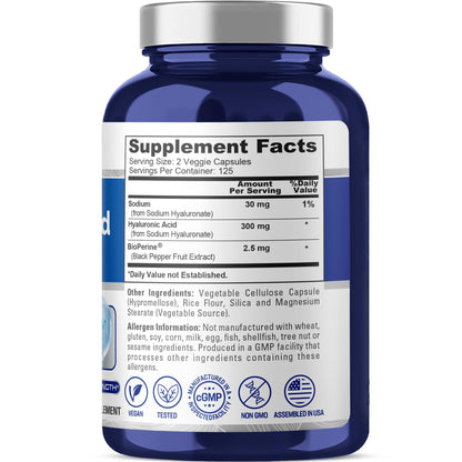NusaPure Hyaluronic Acid 300mg 250 Veggie Capsules (Non-GMO, Vegan) NusaPureBuy Supplements Australia