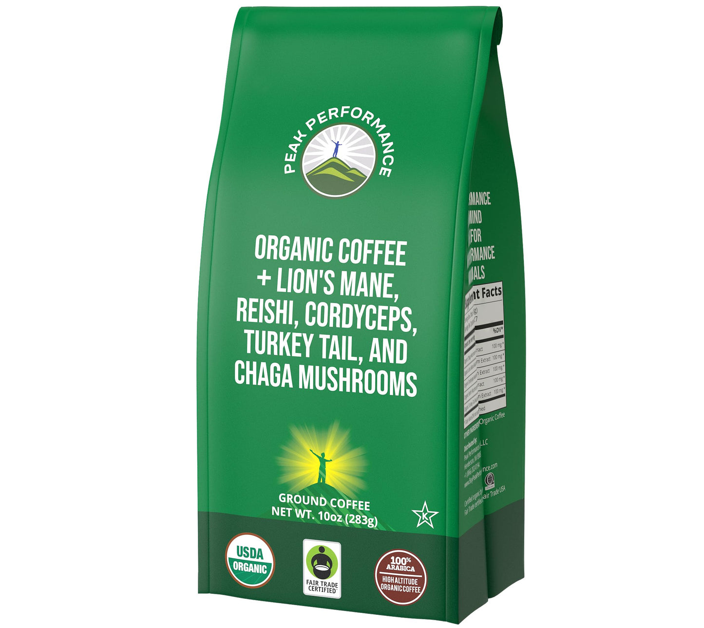 Organic Low Acid Mushroom Coffee with Lion's Mane, Reishi, Cordyceps, Turkey Tail, and Chaga Mushrooms - Great Tasting Premium High Altitude Medium Roast Ground Bags 10 oz by Peak Performance Peak PerformanceBuy Supplements Australia