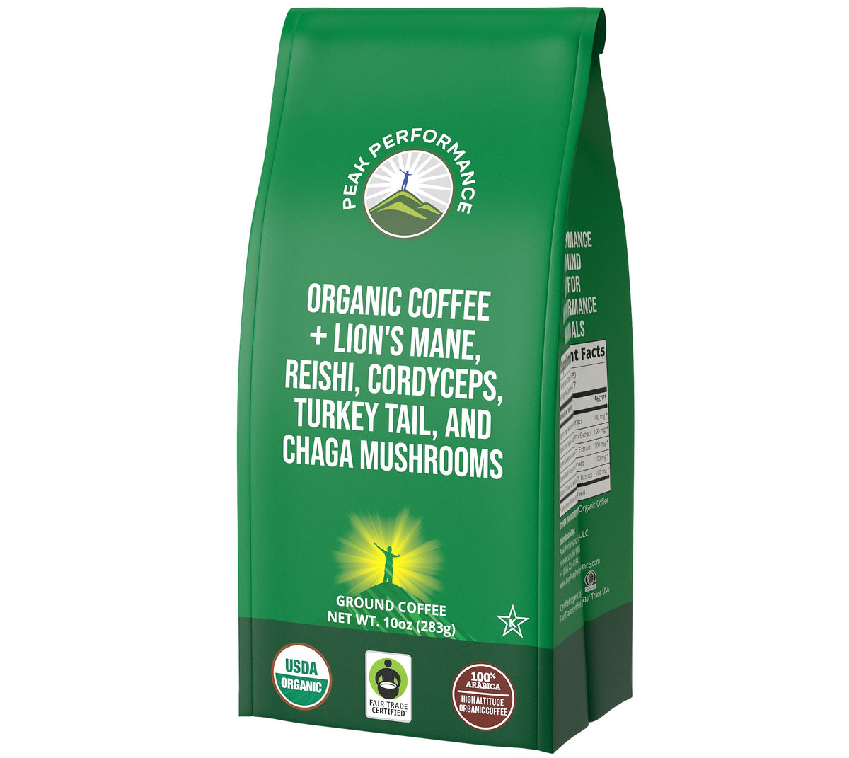 Organic Low Acid Mushroom Coffee with Lion's Mane, Reishi, Cordyceps, Turkey Tail, and Chaga Mushrooms - Great Tasting Premium High Altitude Medium Roast Ground Bags 10 oz by Peak Performance Peak PerformanceBuy Supplements Australia