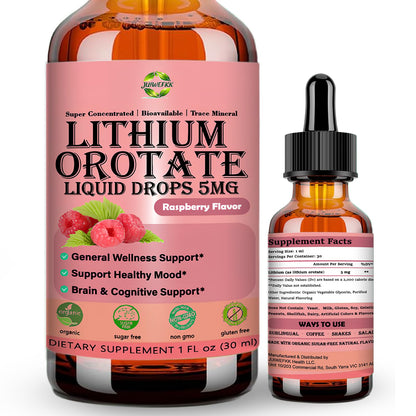 Pure Lithium Orotate Liquid Drops 5mg, Low Dose Lithium Brain Supplement for Cognitive Memory Mood Behavior, High Bioavailability Liquid Lithium-Orotate Drops for Kids Adults Vegan Non-GMO JUIWEFKKBuy Supplements Australia