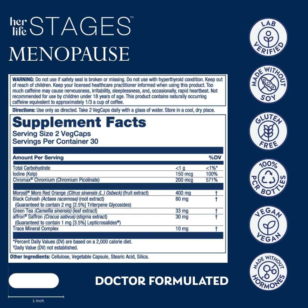 SOLARAY Menopause her Life Stages - Menopause Supplements for Women - Supports Mood, Sleep, Hot Flashes, Night Sweats - Vegan, Gluten Free - 60-Day Guarantee - 30 Servings, 60 VegCaps SOLARAYBuy Supplements Australia