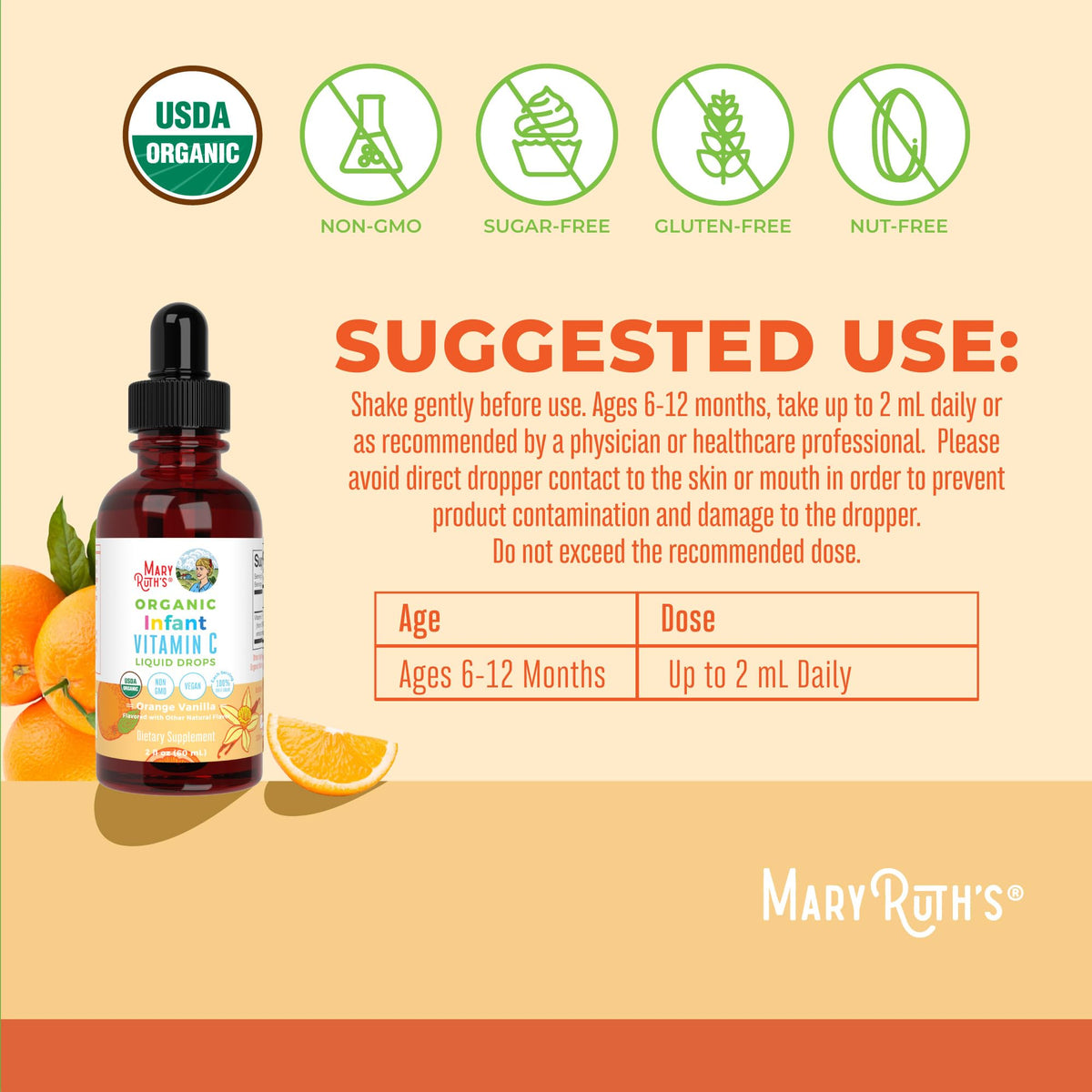 MaryRuth Organics Infant & Baby Vitamin C Supplement | USDA Organic Vitamin C Liquid Drops for Infants | Ages 6-12 Months | Immune Support | Overall Health | Vegan | Non-GMO | Gluten Free | 2 Fl Oz MARYRUTH'SBuy Supplements Australia